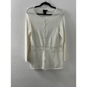 Lana Lee Womens Size S/P White Knit Cardigan Button Front Coquette Dainty Femine